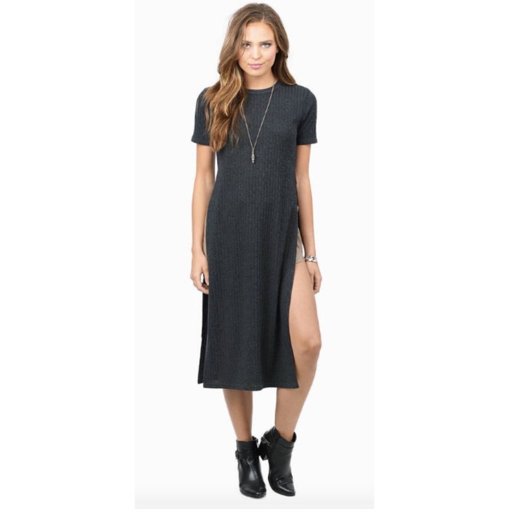 Tobi Grey Ribbed Dress with high slit sz Medium